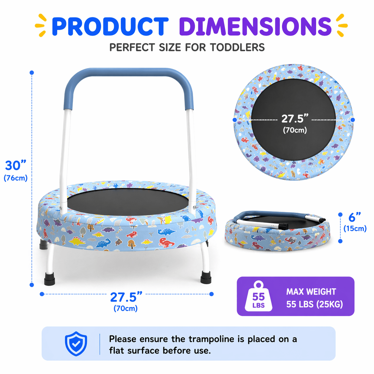 Witaxima 28inch Toddler Trampoline with Handle for Kids 1-4 Years, Indoor/Outdoor Baby Bouncer, Blue Forest, Max Weight 55lbs, Spring-Free Design