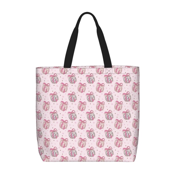 Fotbe Pink Disco Ball Bolsa Tote con Estampado para Mujer, Bolsos con Cremallera, Bolsa de Hombro Casual de Gran Capacidad con Bolsillos Internos