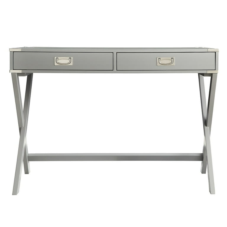 Free Shipping Weston Home Wood X Base Campaign Writing Desk with Drawers Frost Gray Walmart