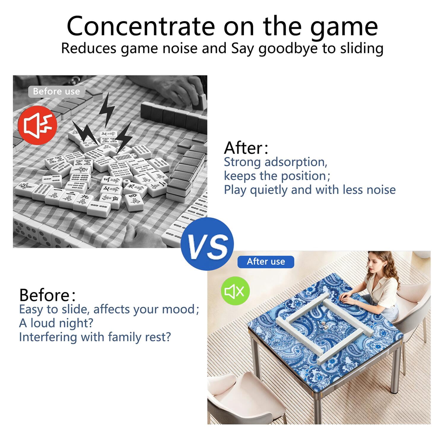 Traditional Boho Pattern Anti-Skid Rubber Table Topper 31.5x31.5 Inch Mahjong Playing Mat with Quiet Surface for Card Games Board Games and Game Nights