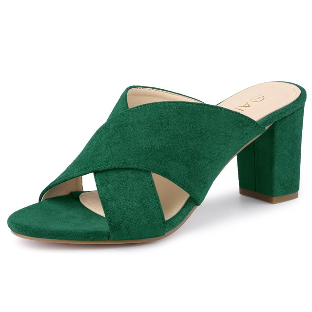 Sandalias Correa Cruzada Tacón De Bloque Mules Para Mujer Verde 40