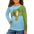 thumbnail image 4 of POLERO Toddler Boys Long Sleeve Shirts 2 Pack T-Rex Dinosaur Graphic Casual Orange Blue Crewneck Tops, Trendy Fall Winter Layering Tees, 7-8 Years, 4 of 6
