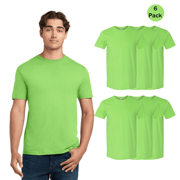 Gildan Men’s 6 Pack Softstyle Short Sleeve T-Shirt, 100 Cotton with Classic Fit, Lime, S