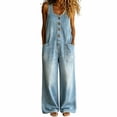 thumbnail image 2 of Zormilly Denim Overalls for Women Button Front Wide Leg Jeans Jumpsuits with Pockets Fashion Baggy Jeans Bib Overalls, S-3XL, 2 of 9