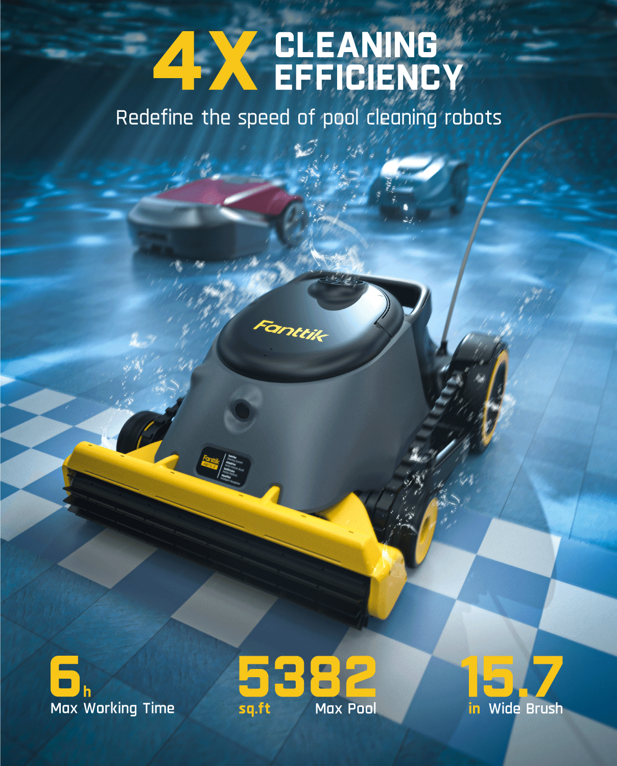 Fanttik Aero X Cordless Robotic Pool Cleaner – 4X Efficiency, 6H Runtime, Cleans Waterline, Walls & Floor,Up to 5382 Sq.Ft, APP & Remote Control
