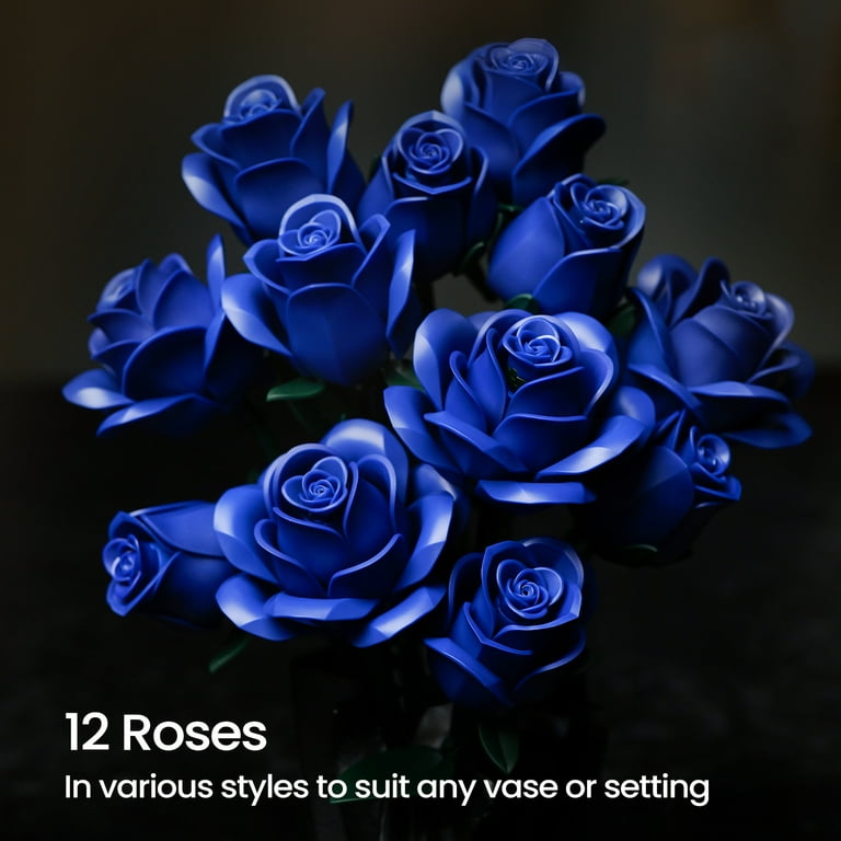 BuildingBoat Blue Roses Bouquet Building Set, 608Pcs, Preserved