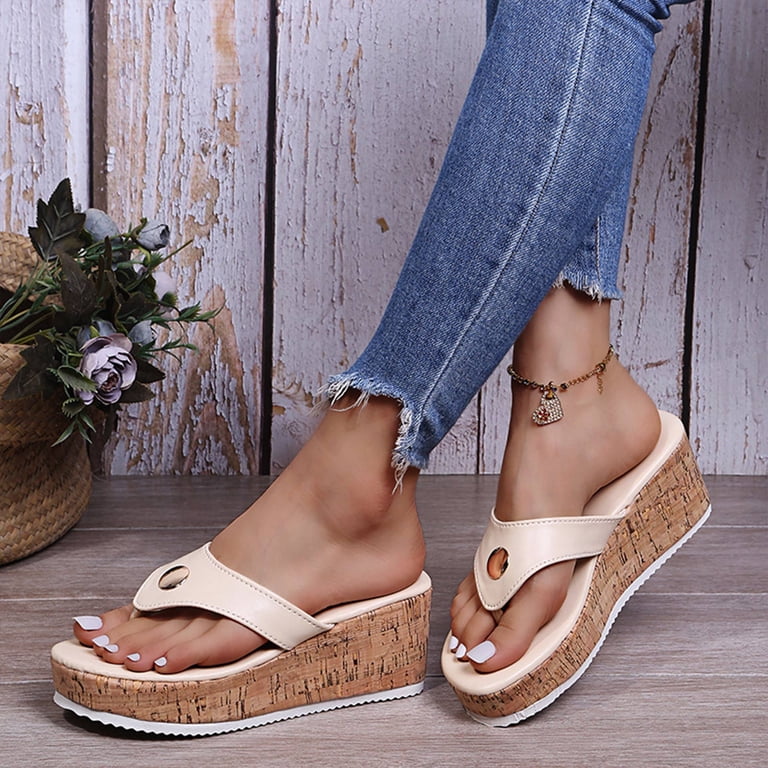 Women’s Bohemian Summer Sandals – Thick Woven Wedge Heel, Slip-On Open Toe Comfort Shoes For Outdoor