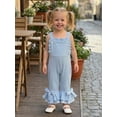 thumbnail image 4 of Cenuakty 6M-4T Toddler Baby Girl Jumpsuit Summer Cute Sleeveless Contrast Color Bow Decor Bell Bottom Waffle Overall Pants, 4 of 9