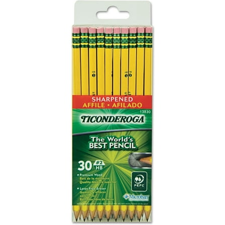 Dixon Ticonderoga Wood-Cased 2HB Pencils, Pre-Sharpened, Box of 30, Yellow (13830) (3-Pack)