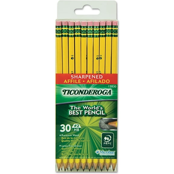 Dixon Ticonderoga Wood-Cased 2HB Pencils, Pre-Sharpened, Box of 30, Yellow (13830) (3-Pack)