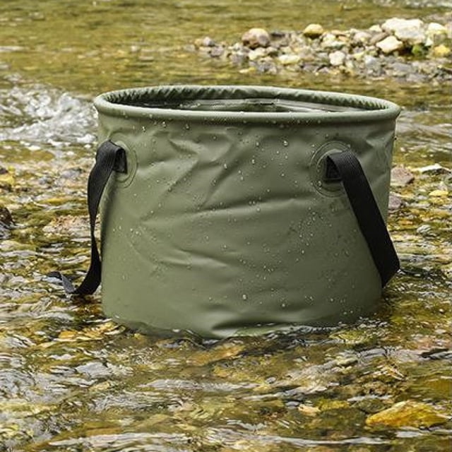 Cubo Plegable para Acampar, Cubo de Pesca Portátil Multifuncional, Cubo de Agua Telescópico Montado en el Vehículo, Color Verde