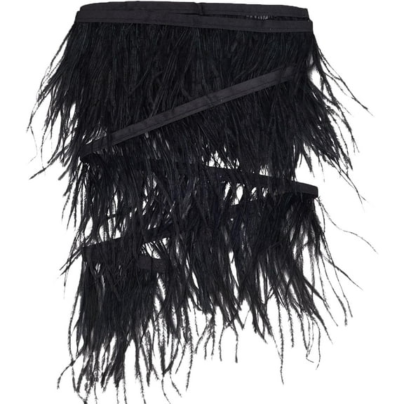 2.2 Yards Black Ostrich Feather Trim Fringe 4-6 Inch Width Craft Plumes Feathers with Satin Ribbon Tape Ornament Accessories for DIY Dress Sewing Clothes Accessories Costumes Decoration for DIY