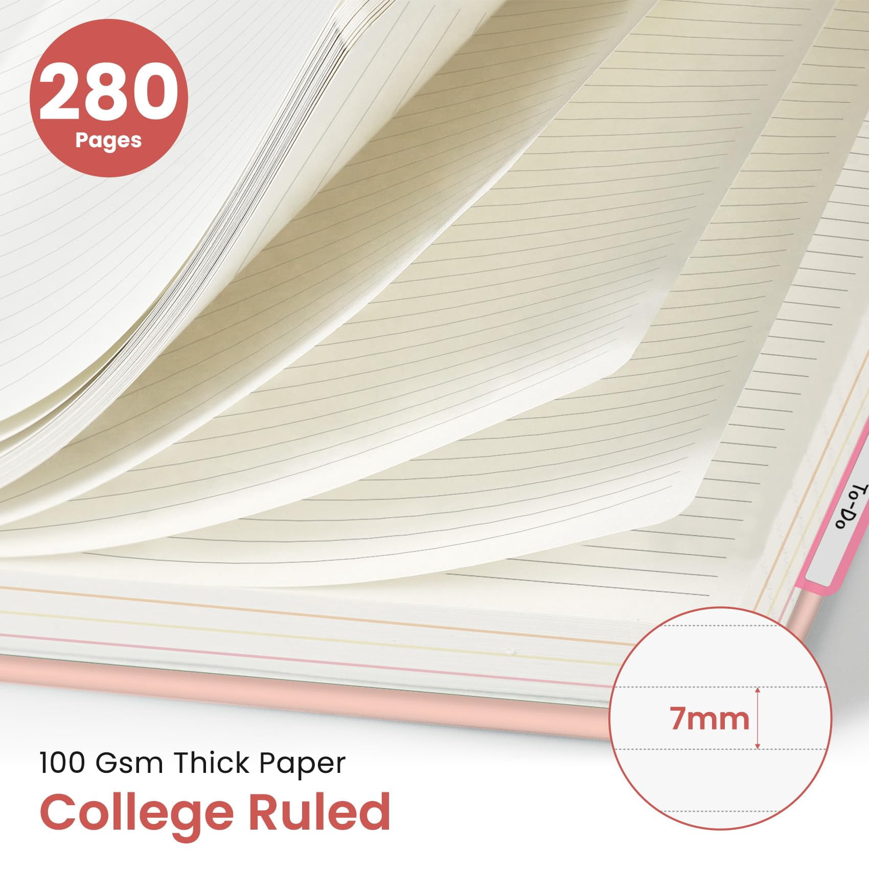 Hardcover Spiral Journal Notebooks For Work With Removable Dividers & Tabs  8.5"x11" 5 Subject Notebook Note Taking Organizer A4 College Ruled Lined Women Writing Pink 280 Pages