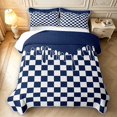 thumbnail image 2 of Manfei Checkered Art Twin Quilt Set,Geometric Plaid Twin Coverlet Set,Navy White,2-Piece,1 Bedspread and 1 Pillowcase, 2 of 7