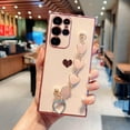 thumbnail image 4 of Compatible with Samsung Galaxy S23 Ultra Phone Case Women Luxury Plating Cute Love Heart Case with Heart Chain Bracelet Strap Soft Case for Galaxy S23 Ultra 6.8 inch (Pink), 4 of 12