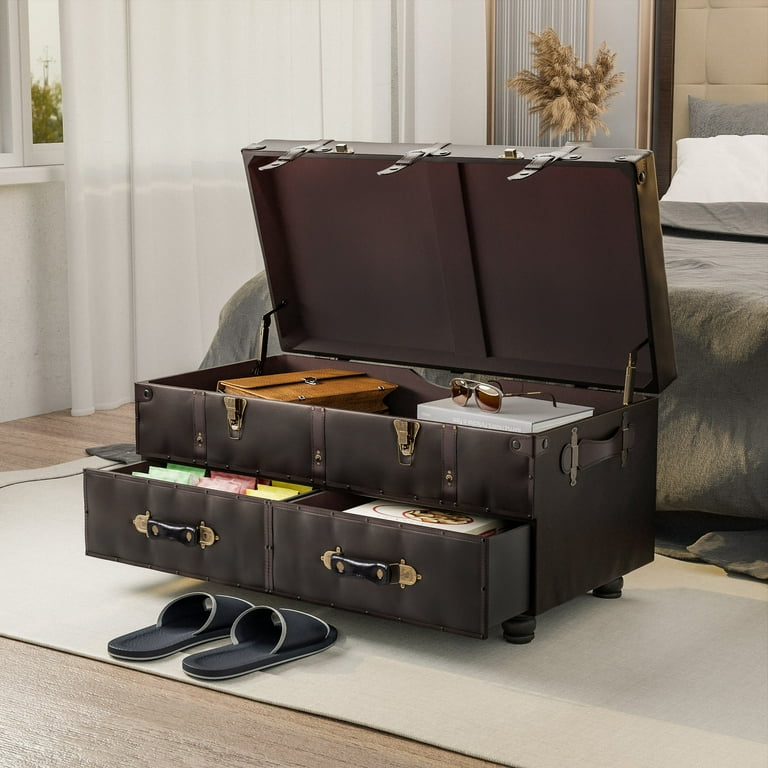 COZAYH Vintage Trunk, Large Wooden Storage Chest with Lock