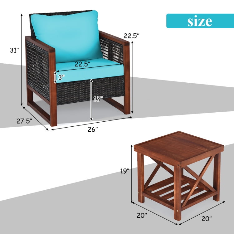 Aimee Lii 3 Pieces Patio Rattan Furniture Set with Washable Cushion and Acacia Wood Tabletop, Small Patio Set, B-Turquoise Aimee Lii 3 Pieces Patio Rattan Furniture Set with Washable Cushion and Acacia Wood Tabletop, Small Patio Set, B-Turquoise
