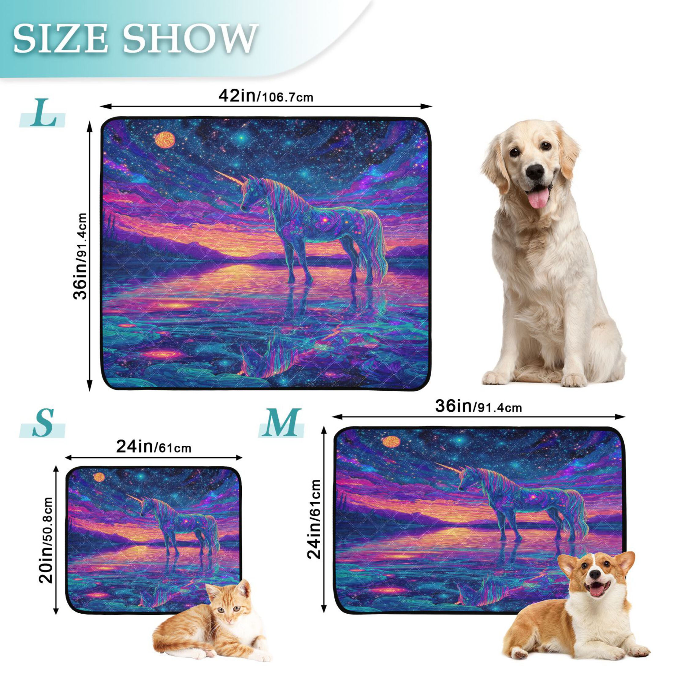 Qxltty Unicorn Horse Cat litter Pads Pet Set of 2 Diaper Mats Center Anti-leakage Layer Absorbent Soft and Comfortable