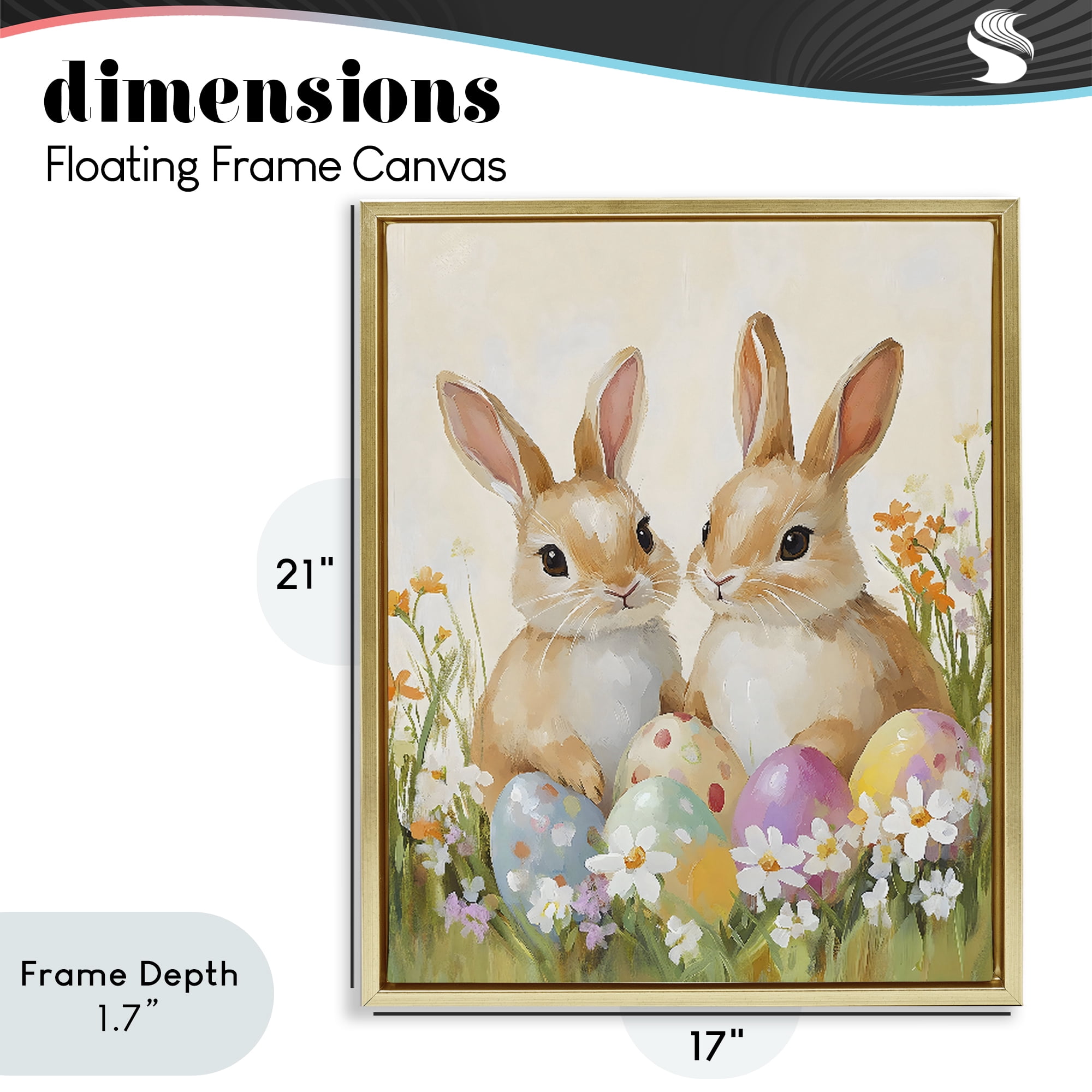 Bunnies with Painted Easter Eggs Gold Floating Frame Canvas Art, 17 x 21 - By The Prints Vibe