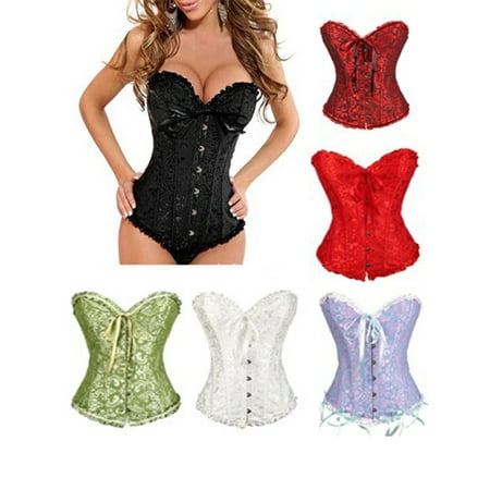 LELINTA Sexy Women's Satin Lace up Overbust Corset Plus Size Waist Training Corsets Bustier Top Corselet + G-string