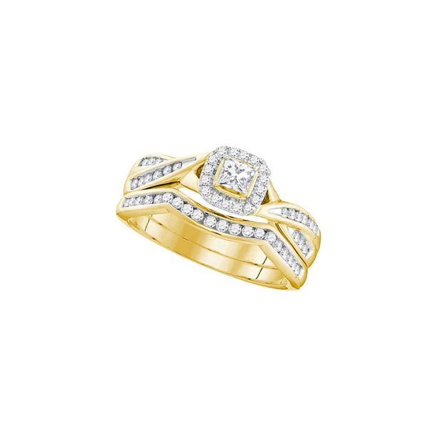 AA Jewels - Solid 10k Yellow Gold Princess Cut Diamond Bridal Wedding ...