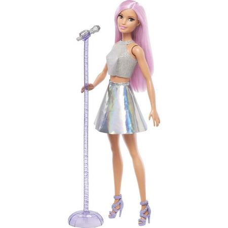 Barbie Pop Star Doll In Iridescent Skirt, Pink Hair, Brown Eyes with Microphone, for Child 3Y+