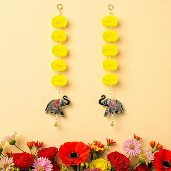 Artificial Flower Elephant Toran Door Pooja Room Wall Decoration for All Festivals and Celebrations [Fits All Room, Set of 2, 23 Inch]