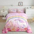 thumbnail image 2 of jejeloiu Kawaii Unicorn Bedding Comforter Set,Gold Stars Colorful Rainbow Twin Comforter Sets,Chic Dreamy Castle Bedding Set For Girl,Breathable Home Decor Reversible,2 Pieces, 2 of 8