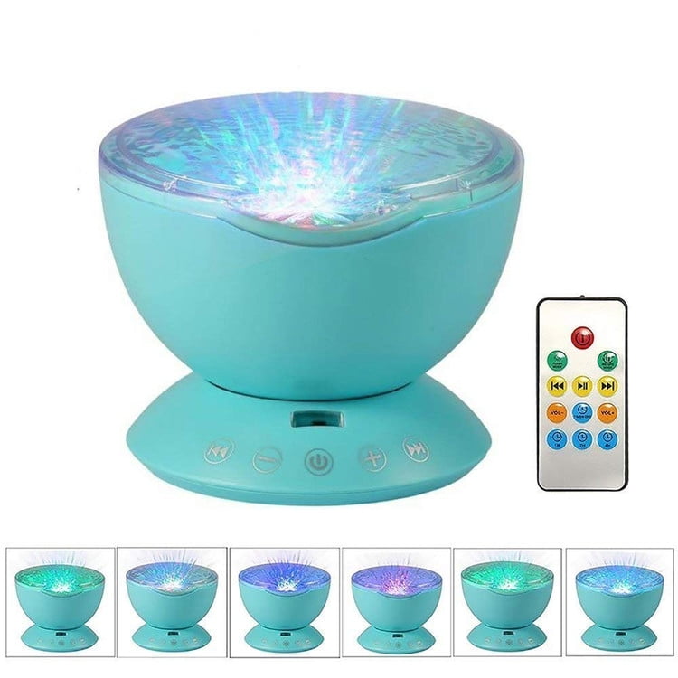 LED Night Light Projector Ocean Blue Sea Waves Projection Lamp With mini Speaker