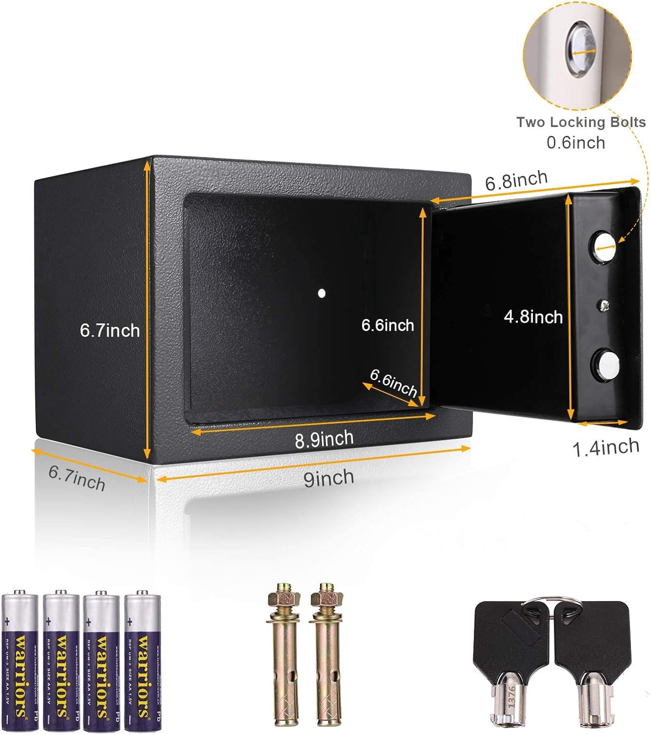 Qhomic Safe Box Safes 0.18 Cubic Feet Lock Boxes Wall-Anchoring Digital Electronic Security Metal Steel Safe Box for Cash Jewelry Passport Security, Include 4 x AA Batteries