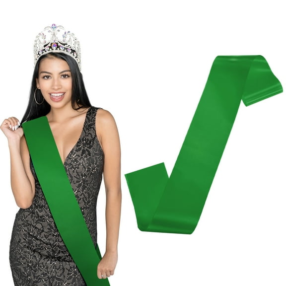 Uxcell 1-Pack Blank Satin Sash, 3.8"/95mm Party Accessory Sashes for Wedding/Birthday/Party Decorations/DIY /Graduation [Green]