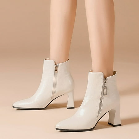 

Ankle Boots Women Ankle Boots Autumn And Winter Fashion Solid Checkered Tip Comfortable Coarse Heel Square Heel Side Zipper