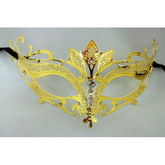 Gold Crystal Tiara Laser Cut Venetian Mask Masquerade Metal Filigree