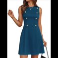 thumbnail image 1 of Vestido Mini Formal de Verano para Mujer, Informal, Sin Mangas, Elegante, con Botones, Ideal para Oficina Azul Pavo Real XL, 1 of 8