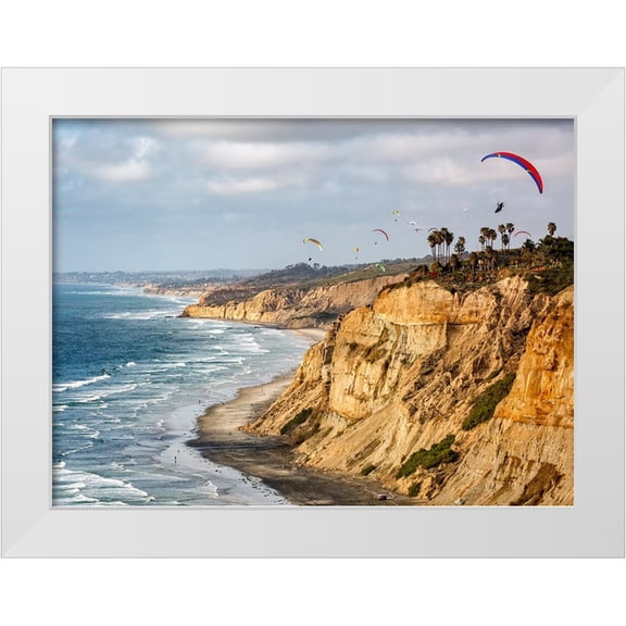 Collins, Ann 18x14 White Modern Wood Framed Museum Art Print Titled - USA-California-La Jolla Paragliders soar over Blacks Beach