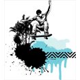 thumbnail image 3 of Grunge Duvet Cover Set, Young Boy Skater Jumping Exotic Sports Theme Motley Skateboarding Illustration, Decorative 3 Piece Bedding Set with 2 Pillow Shams, Calking Size, Black Pale Blue, by Ambesonne, 3 of 3
