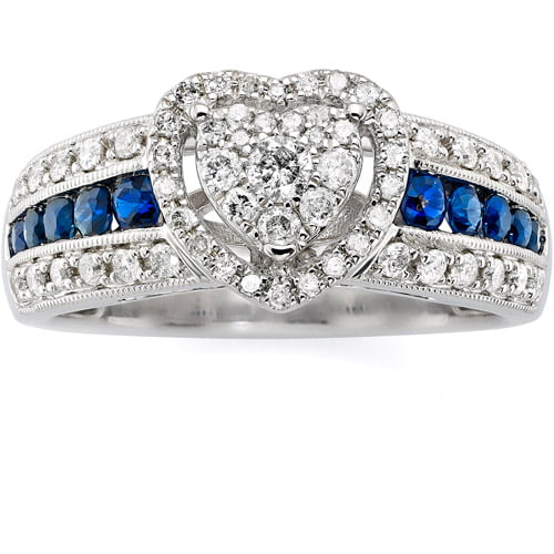 1/2 Carat T.W. Diamond with Sapphire Heart Ring - Walmart.com
