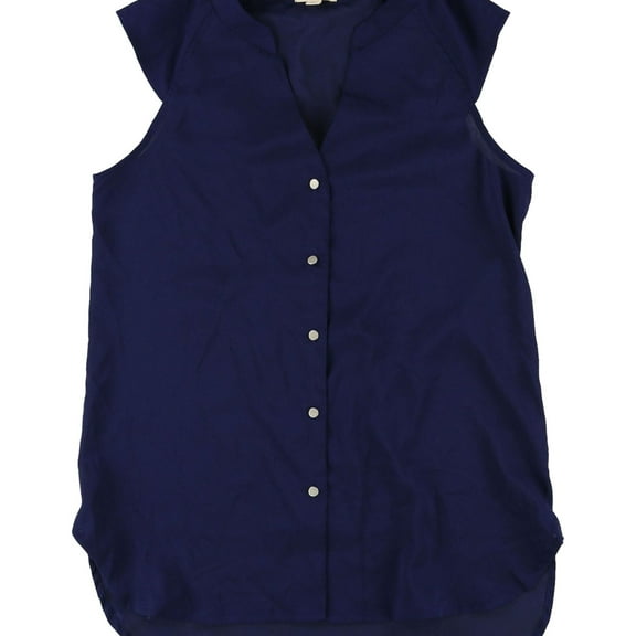 maison Jules Womens Cap Button Down Blouse, Blue, X-Small