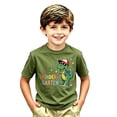 thumbnail image 3 of JCCXIN Little Boys First Day Of School Tees Kindergarten Dinosaur Cartoon Graphic Tops Stretch Short Sleeve Crew Neck Summer Soft Casual Everyday Clothes,Army Green,2-3 Years, 3 of 3