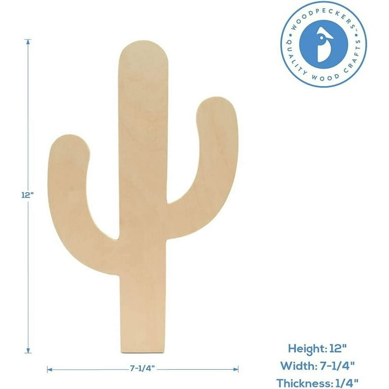 Unfinished Wooden Cactus Cutout, 12, Pack of 1 Wooden Shapes for Crafts  and Summer Decor and Crafting, by Woodpeckers