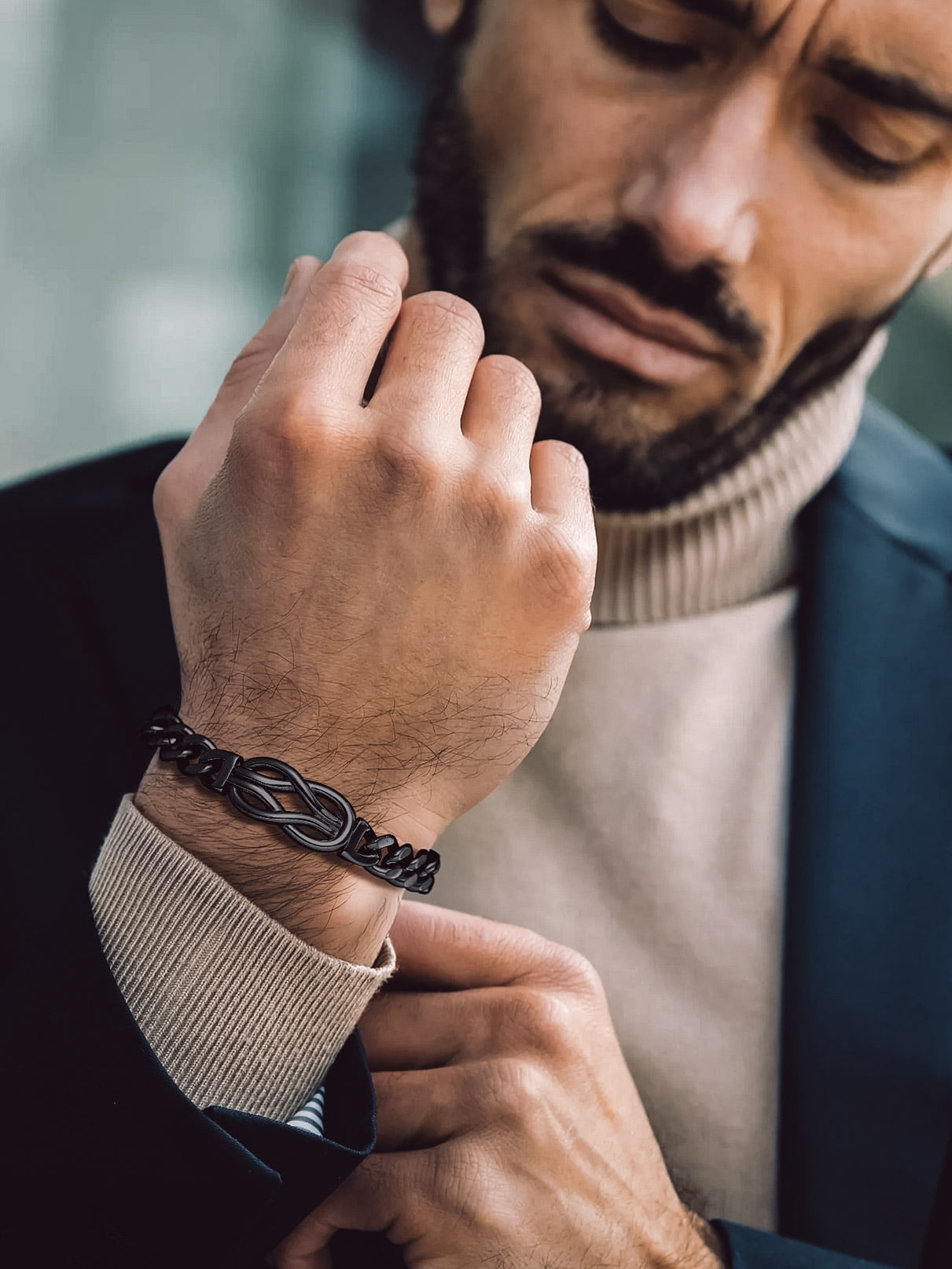 Bandmax 9'' Black Cuban Chain Bracelet for Men Women Stainless Steel Infinity Knot Bracelet Link Chain Gift with Love Message Card Gift Father's Day Birthday for Your Love