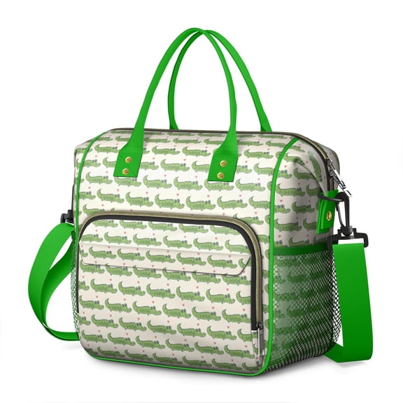 Green Cartoon Crocodiles Hearts Pattern Womens Lunch Box for Work,Insulated Large Lunch Bag for Tween and Teen,Loncheras Para Mujer,Leakproof Adult Lunch Bag for Work,Beach,Travel,Picnic,Camping