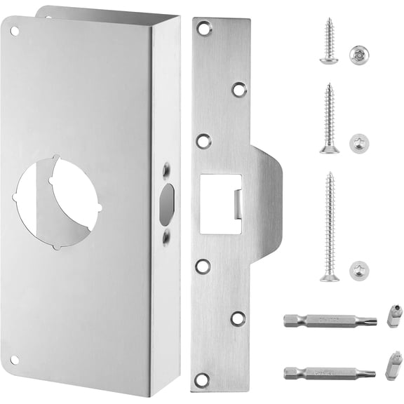 U 9585 Stainless Steel Lock and Door Reinforcement Plate fits 1-3/8" Thick Doors and Includes The U 9476 Security Latch Strike (1-1/4"x 7-7/8")