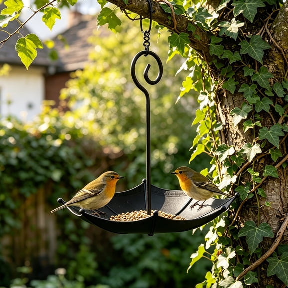 Platform Bird Feeder, Bird Seed Catcher Tray, Yard Bird Feeder, Outdoor Bird Decor, 7X7X6 in Black Umbrella Hanging Bird Tray, Works with Standard Bird Feeder Hook for Wild Bird