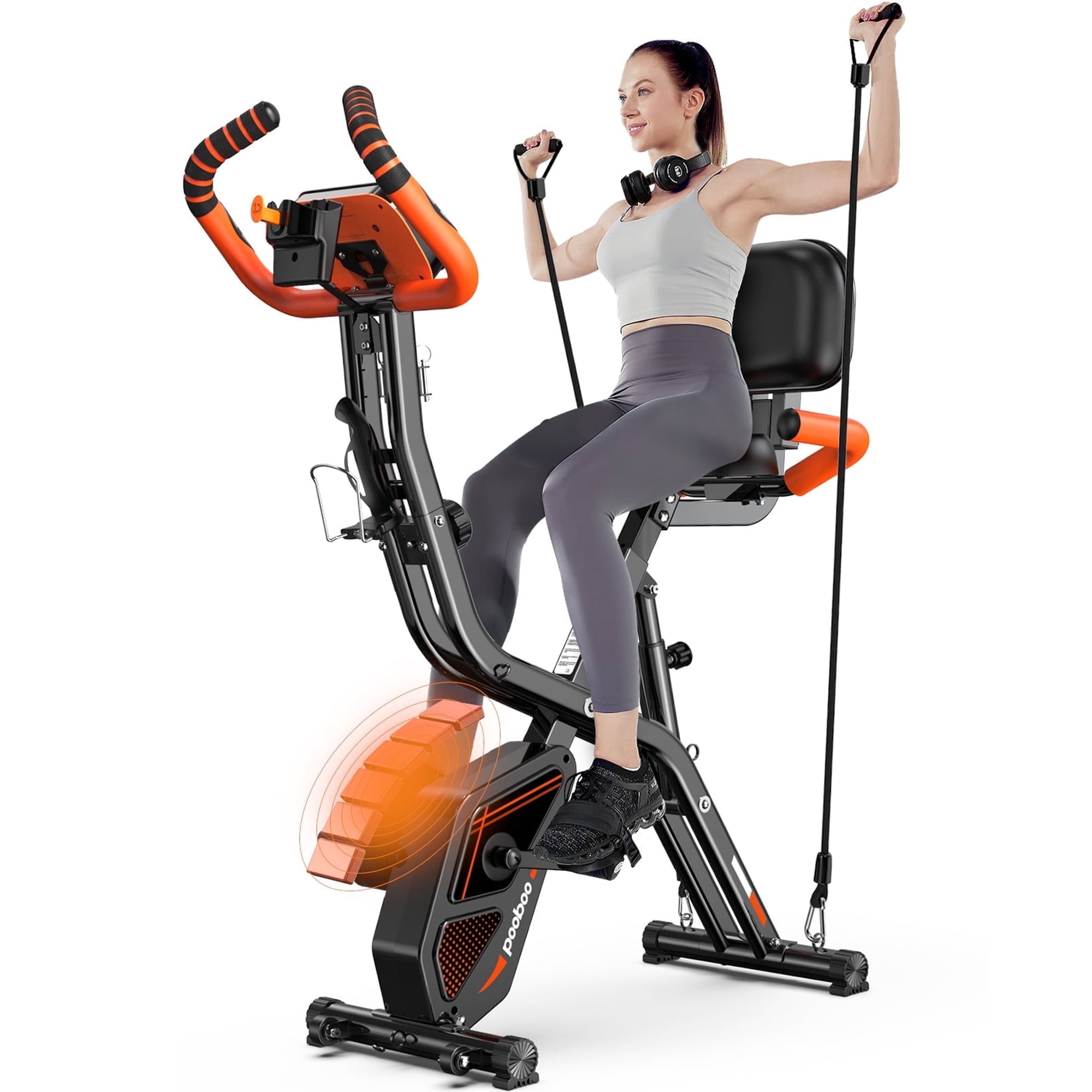 pooboo 3in1 Foldable Exercise Bike Indoor Cycling Bike Magnetic Stationary Bike Fitness Gym Workout 300lb