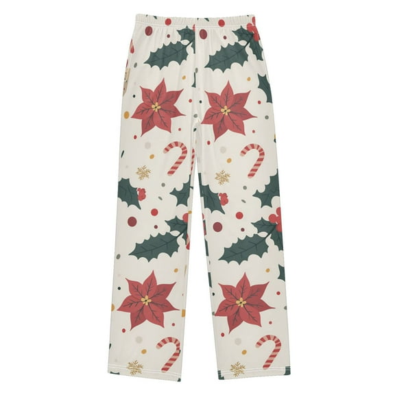 FORMRS Boys Pajama Pants with Pockets Size 6-8Y Kids Lounge Sleep Bottoms, Beige Christmas Candy Canes