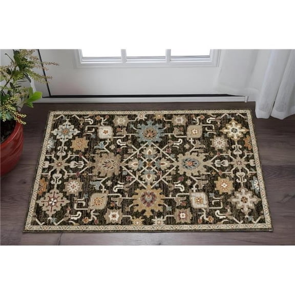 HomeRoots 575504 2 x 3 ft. Oriental Rectangle Area Rug, Brown, Black & Ivory