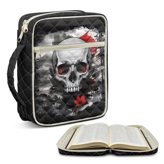 FOR U DESIGNS Skull Print Bible Case for Women Men Lightweight Carrying Organizer Bag Bible Protective with Handle and Zipper Handbag for Bible Study/Daily Use