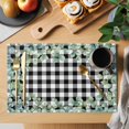 thumbnail image 2 of Sage Green Eucalyptus Placemats Set of 4, Spring Leaves Black White Plaid Placemats for Dining Table, Place Mats for Kitchen Tabletop, Waterproof Wipeable Dining Table Mats Set, 2 of 9