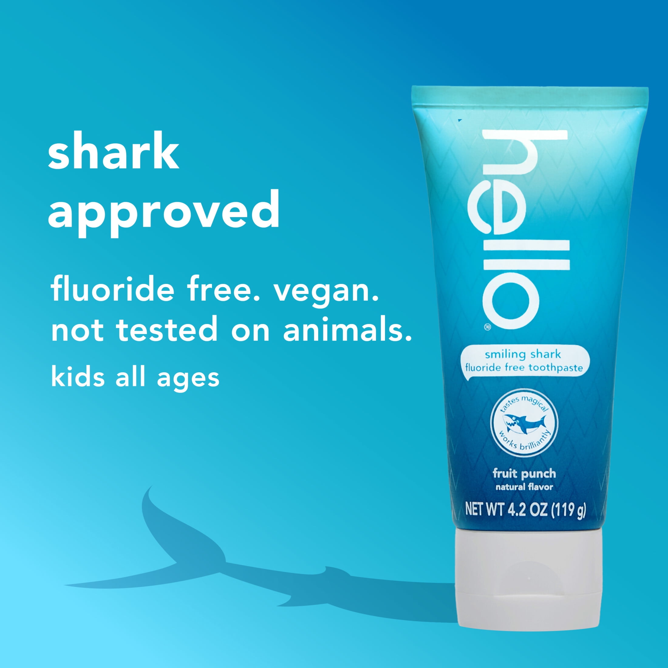 hello Smiling Shark Fluoride Free Kids Toothpaste, Natural Fruit Punch, 4.2 Oz Tube
